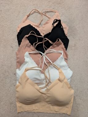 Seamless Scallop Edge Bralette - Nude, Black, White, Blush